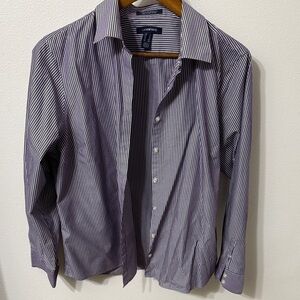 Lands' End Women's Purple and White Striped Button-Down Shirt